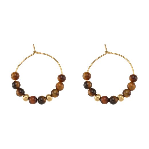 Pendientes Acero Dorado Mujer 25mm PAM0001DOOTXX Círculo Piedras Minerales Prehnita