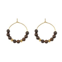 Pendientes Acero Dorado Mujer 25mm PAM0001DOPIXX Círculo Piedras Minerales Pirita