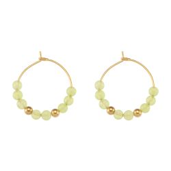Pendientes Acero Dorado Mujer 25mm PAM0001DOPRXX Círculo Piedras Minerales Prehnita