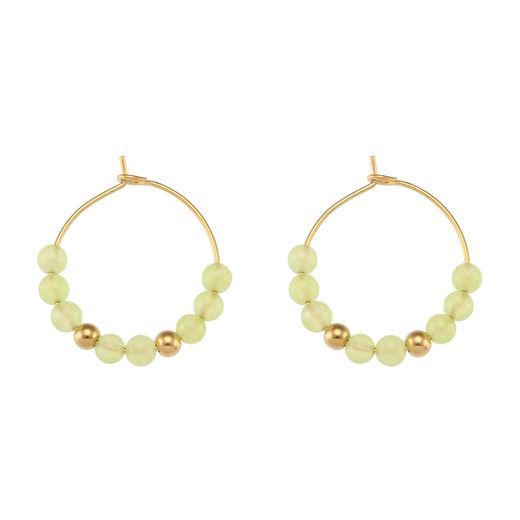 Pendientes Acero Dorado Mujer 25mm PAM0001DOPRXX Círculo Piedras Minerales Prehnita