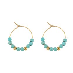 Pendientes Acero Dorado Mujer 25mm PAM0001DOTUXX Círculo Piedras Minerales Turquesa