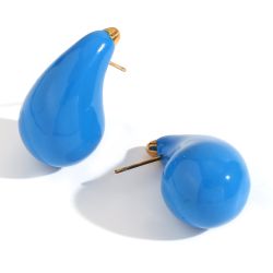 Pendientes Acero Dorado Mujer 31mm PAL0148DOEA Lágrima Enamel Azul