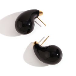 Pendientes Acero Dorado Mujer 31mm PAL0148DOEN Lágrima Enamel Negro