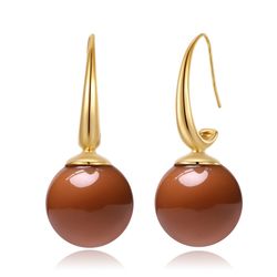 Pendientes Acero Dorado Mujer PAM0057DOCH Bola Piedra Mineral Cuarzo Ahumado