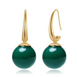 Pendientes Acero Dorado Mujer PAM0057DOOV Bola Piedra Mineral Onix Verde