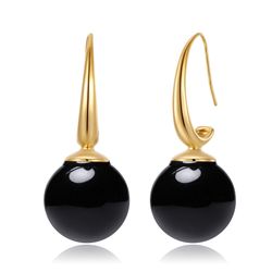 Pendientes Acero Dorado Mujer PAM0057DOOX Bola Piedra Mineral Onix Negro