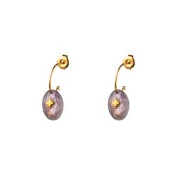 Pendientes Acero Dorado Mujer PAM0065DOAM Medio Aro Piedra Mineral Amatista