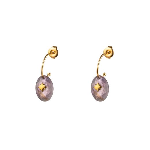 Pendientes Acero Dorado Mujer PAM0065DOAM Medio Aro Piedra Mineral Amatista