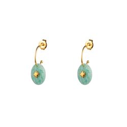 Pendientes Acero Dorado Mujer PAM0065DOAZ Medio Aro Piedra Mineral Amazonita