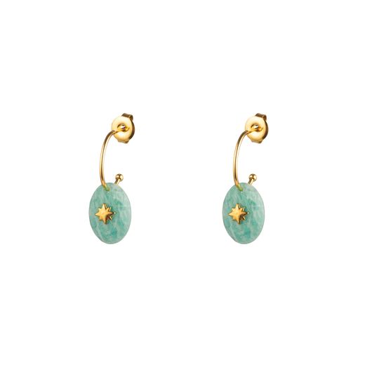 Pendientes Acero Dorado Mujer PAM0065DOAZ Medio Aro Piedra Mineral Amazonita