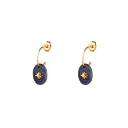 Pendientes Acero Dorado Mujer PAM0065DOLP Medio Aro Piedra Mineral Lapislázuli