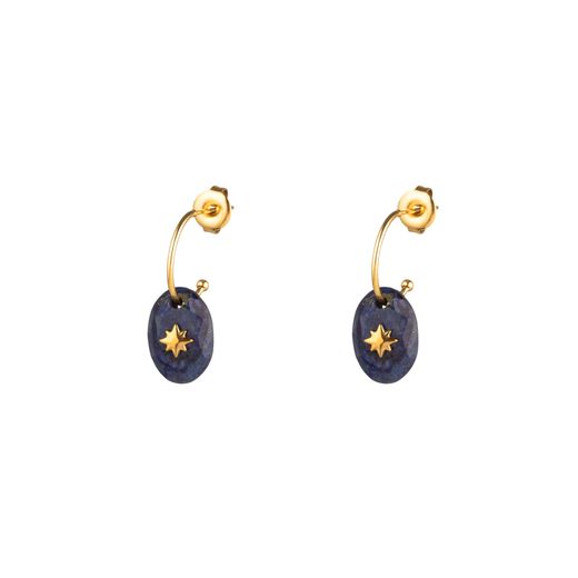 Pendientes Acero Dorado Mujer PAM0065DOLP Medio Aro Piedra Mineral Lapislázuli