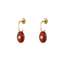 Pendientes Acero Dorado Mujer PAM0065DOOR Medio Aro Piedra Mineral Onix Rojo
