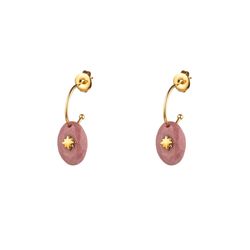 Pendientes Acero Dorado Mujer PAM0065DORD Medio Aro Piedra Mineral Rodonita
