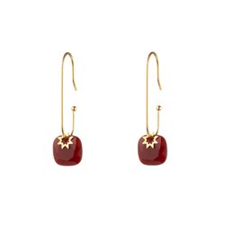 Pendientes Acero Dorado Mujer PAM0066DOOR Piedra Mineral Onix Rojo