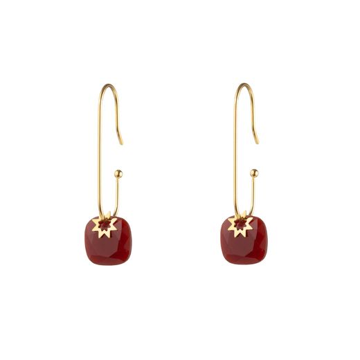 Pendientes Acero Dorado Mujer PAM0066DOOR Piedra Mineral Onix Rojo