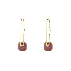 Pendientes Acero Dorado Mujer PAM0066DORD Piedra Mineral Rodonita