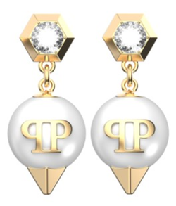 Pendientes Acero Dorado Mujer Philipp Plein PJ8EA13EU Colgante Perlas Logo PP