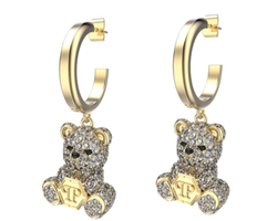 Pendientes Acero Dorado Mujer Philipp Plein PJHGA17EU Aro Abierto Colgante Oso Cristales