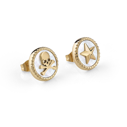 Pendientes Acero Dorado Philipp Plein Mujer PJ2EA07EU Buttons Calavera-Estrella Sobre Nácar