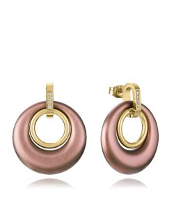 Pendientes Acero Dorado Viceroy 3,1cm 15198E01012 Aro Marrón Circonitas Blancas