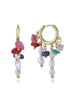 Pendientes Acero Dorado Viceroy 3,5cm 14157E01019 Aro Colgante Piedras Naturales Multicolor