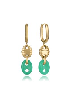 Pendientes Acero Dorado Viceroy 4,6cm 14274E01016 Aro Ovalado Colgante Eslabones Calabrotes Dorado Bicolor Verde