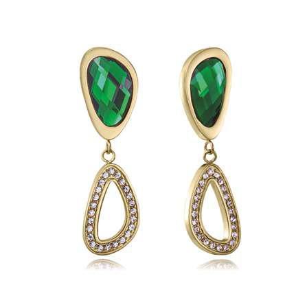 Pendientes Acero Dorado Viceroy Mujer 15234E01012 Piedra Ágata Verde Colgante C. Circonitas