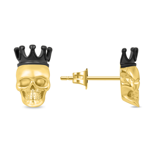 Pendientes Acero Ip Dorado Bicolor Negro Police PEAGE0038202 Calavera & Corona