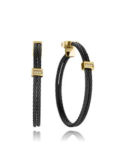 Pendientes Acero Negro Bicolor Dorado Viceroy 4,5cm 15194E01010 Aro Doble Cable Unido