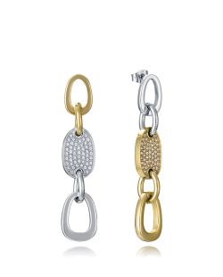 Pendientes Acero Plateado Bicolor Dorado Viceroy 5,6cm 75408E01012 Eslabones Circonitas Blancas
