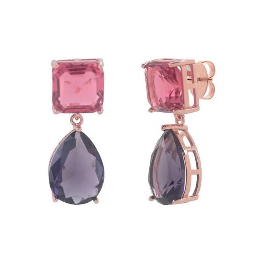 Brincos de aço rosa Sovrani AV0548 com cristais rosa e violeta