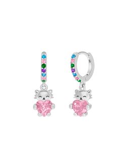 Pendientes Aro Plata Marea Niña D03601/DF Aro Colgante Gato C. Corazón Circonita Rosa