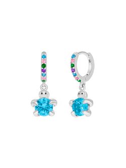 Pendientes Aro Plata Marea Niña D03601/DK Aro Colgante Tortuga C. Circonita Azul Claro