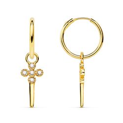 Pendientes Aros Cruz Puñal Circonitas Oro 18kts 18403-CRP