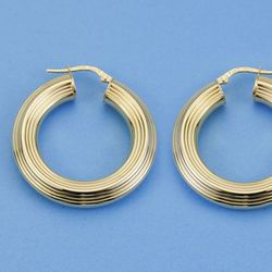 Pendientes Aros Huecos Rayados Oro 18kts 32x6mm 24000379