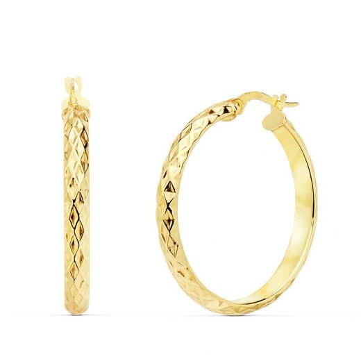 18kts Gold Hoop Earrings Half Round 29 X 3.5 mm 25000141