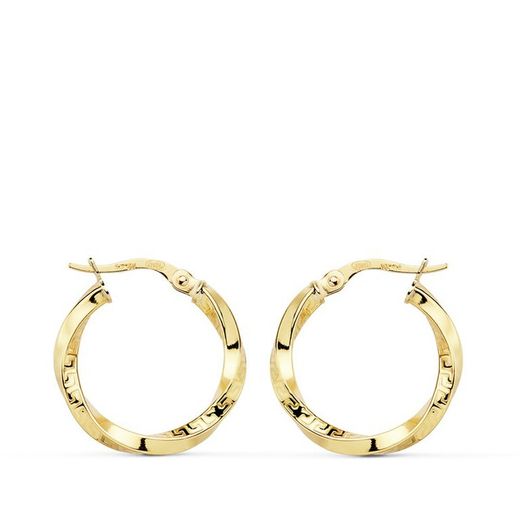 18kts Gold Hoop Earrings Relied Greca 20 X 2.5 mm 7000777
