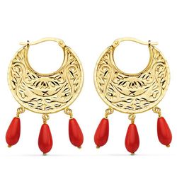 Pendientes Aros Oro 18kts Tallados Coral  32 X 25 mm 11980