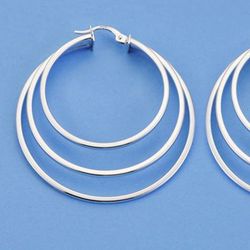 Pendientes Aros Triples Oro Blanco 18kts Huecos Redondos 43 mm 12000474