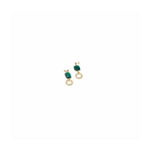 Brincos de Bronze 5cm Sovrani J8741 Ouro Pedra Verde
