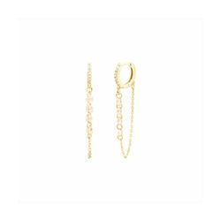 Pendientes Bronce Dorado Mujer E25055CH Aro C. Colgante Cadenilla & Circonitas
