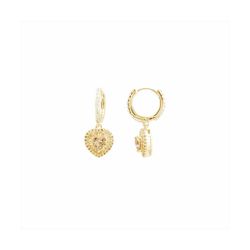 Pendientes Bronce Dorado Mujer E25056CH Aro C. Colgante Corazón C. Circonitas