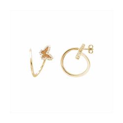 Pendientes Bronce Dorado Mujer E25069GP Aro Abierto C. Mariposa & Circonitas Bicolor Amarilla