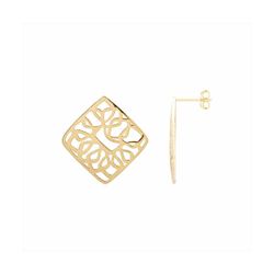 Pendientes Bronce Dorado Mujer E26114GP Cuadrado Calado En Brillo