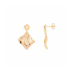 Pendientes Bronce Dorado Mujer E27244GP Colgante Cuadrado Martillado