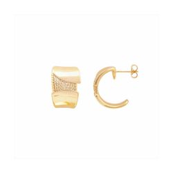 Pendientes Bronce Dorado Mujer E27246GP Medio Aro C. Circonitas