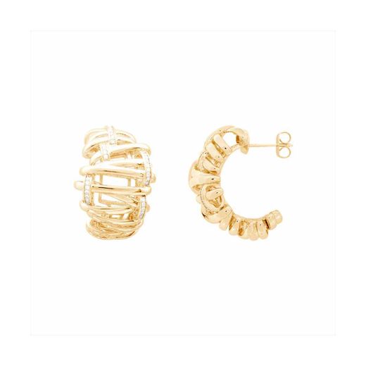 Pendientes Bronce Dorado Mujer E27248GP Medio Aro Calado