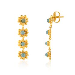 Pendientes Bronce Dorado Mujer PBM0031DOCB Piedras Minerales Calcedonia Azul