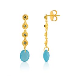 Pendientes Bronce Dorado Mujer PBM0032DOCB Piedras Minerales Calcedonia Azul